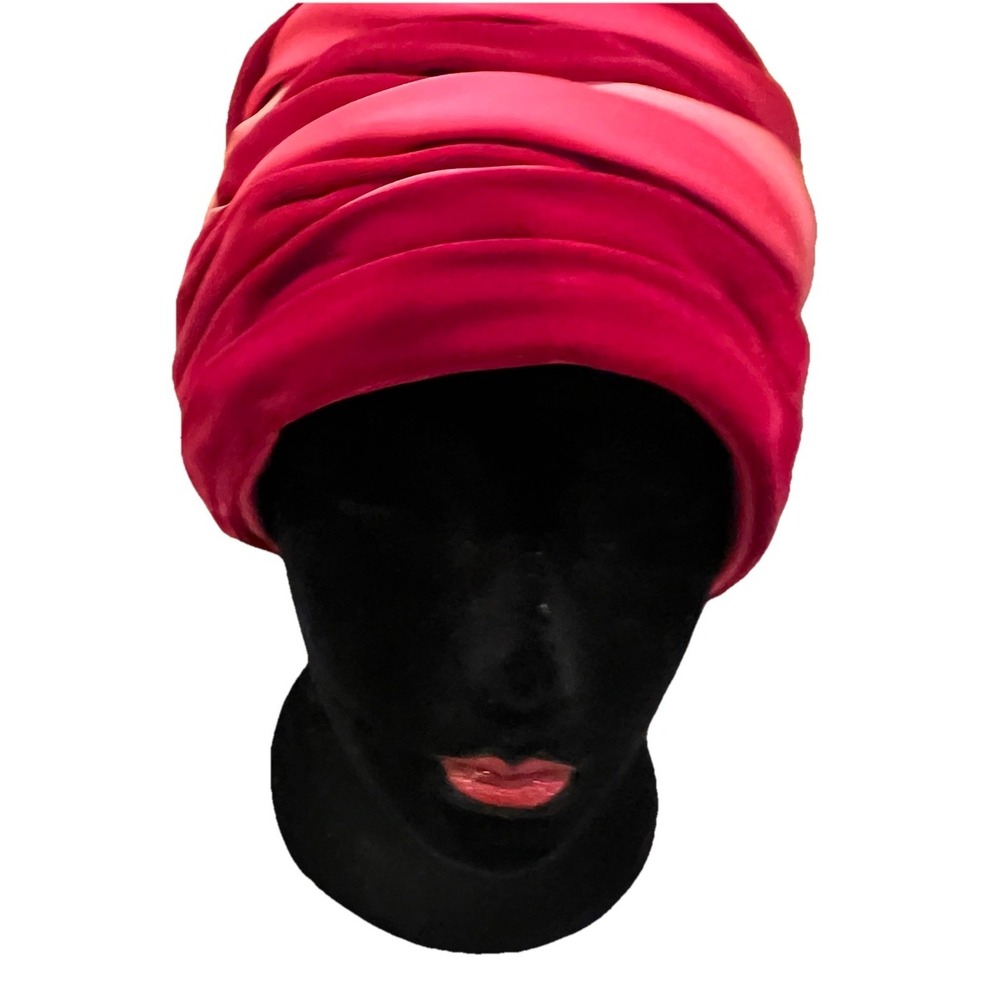 Melinda Original Vtg Turban Hat Pink Red Velvet Mesh Lined 60's Boho Easter WWII - Picture 4 of 7